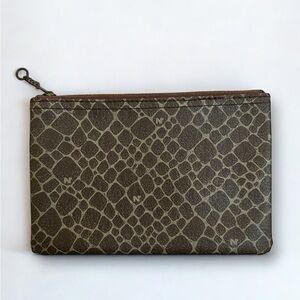 Nina Ricci Vintage Cosmetic Make Up Zip Pouch Small Brown Monogram Animal Print
